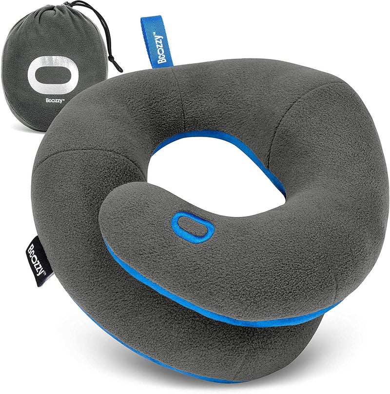 BCOZZY Kids Travel Neck Pillow (8-12 Y/O) - Patented Soft Child Pillow for Head & Chin Support in Car, Airplane, and Road Trip Sleeping. Adjustable Size. Carry Bag. Fully Washable. Medium, Gray - Image 1